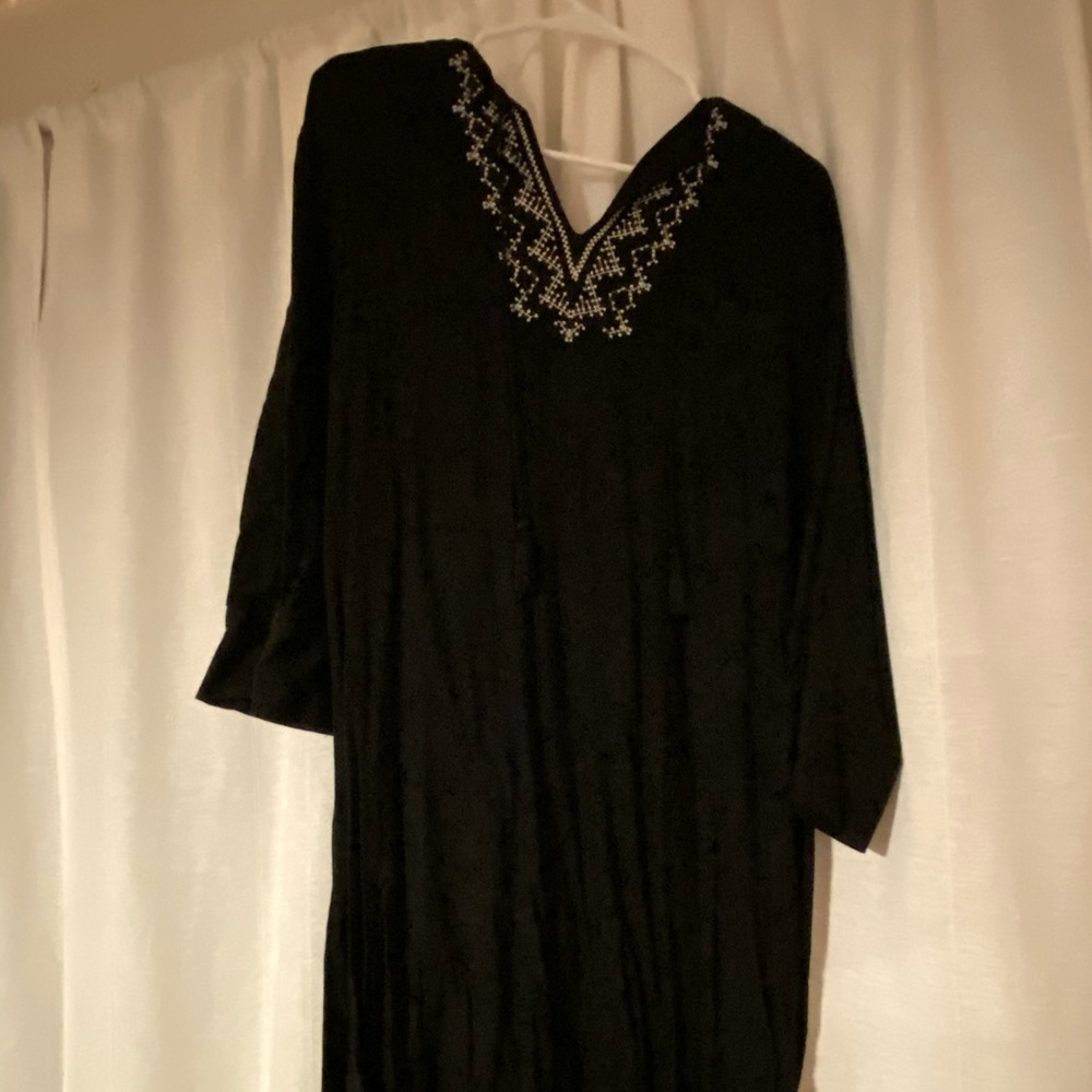 black dress with white embroidery